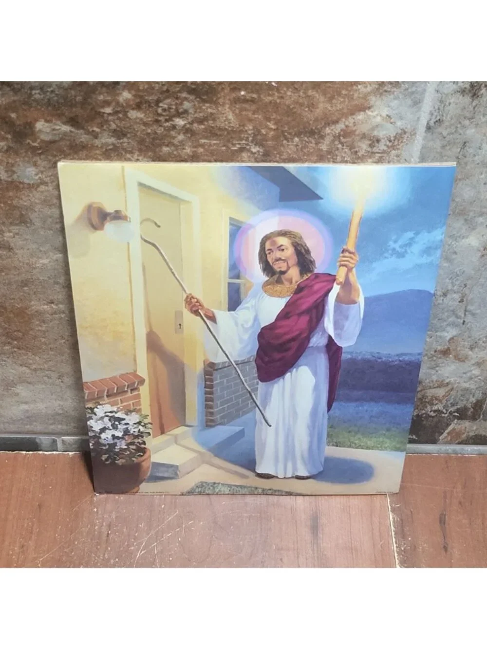 Vintage Religious Lithographic Art Print Jesus Christ Knocking at the Door